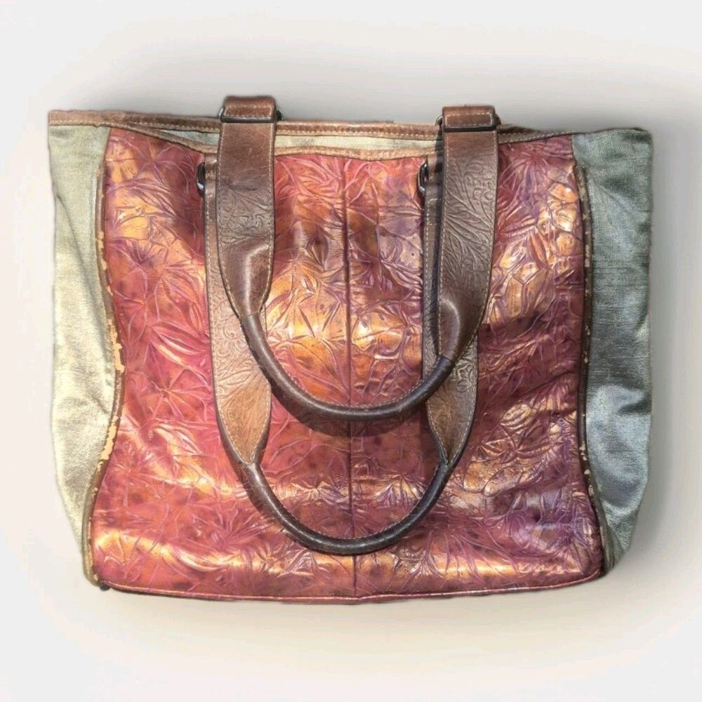 Consuela Women's Large Patent Leather Tote Red/Brown